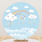 Lofaris White And Blue Clouds Rainbow Birthday Round Backdrop